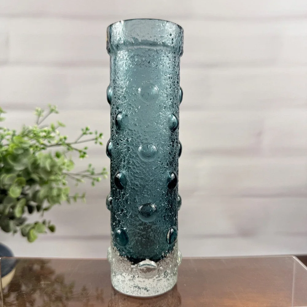 Riihimäen Lasi 1462 Vase Tamara Aladin Blue Textured Finnish Art Glass